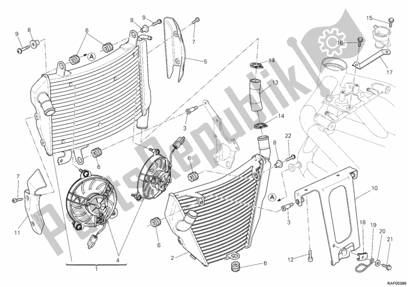 All parts for the Water Cooler of the Ducati Streetfighter 848 USA 2012